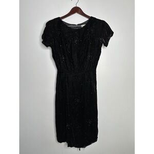 Forever Young Jean Desses Velvet Dress Womens Black Fair Rhinestone 50s Vintage